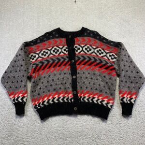 Vintage Floss Wool Cardigan Sweater Womens Large Islandic Nordic Fair Isle